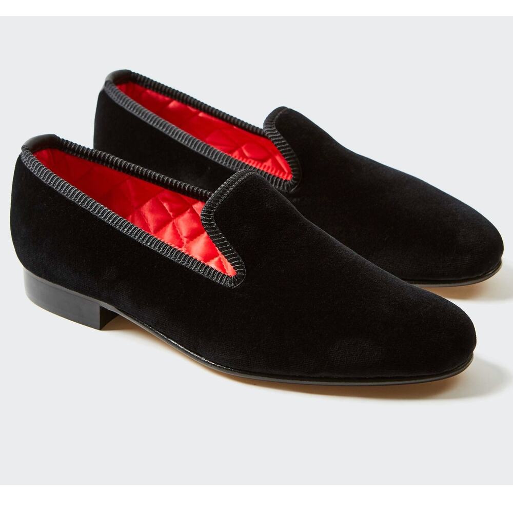 Bullock & Jones Men's 7 Luxury Black Velvet Albert House Slippers Slip-On Shoes